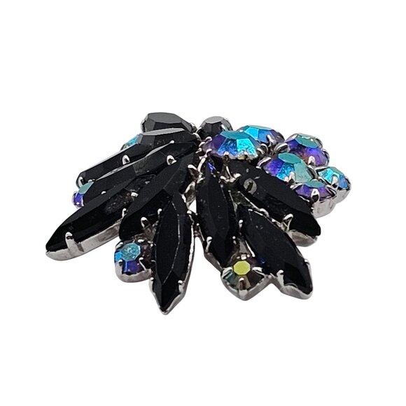 VTG Brooch Whimsigoth Retro Antique Revival Sparkle Black Point Aurora Borealis - Picture 9 of 13